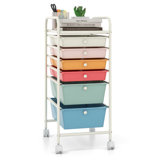 Costway 6 Drawers Rolling Storage Cart Organizer-Macaron W2B