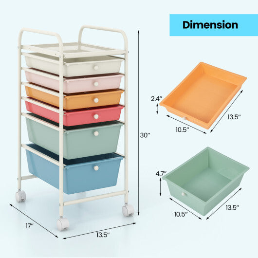 Costway 6 Drawers Rolling Storage Cart Organizer-Macaron W2B
