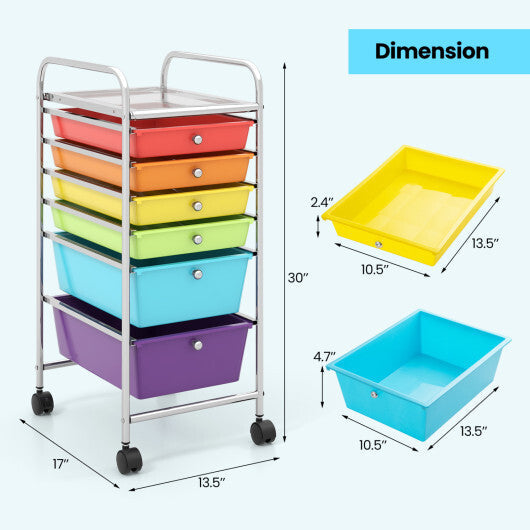 Costway 6 Drawers Rolling Storage Cart Organizer-Multicolor W2B