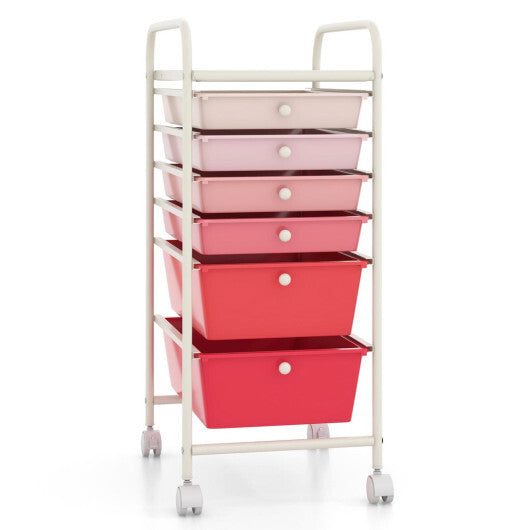 Costway 6 Drawers Rolling Storage Cart Organizer-Pink W2B