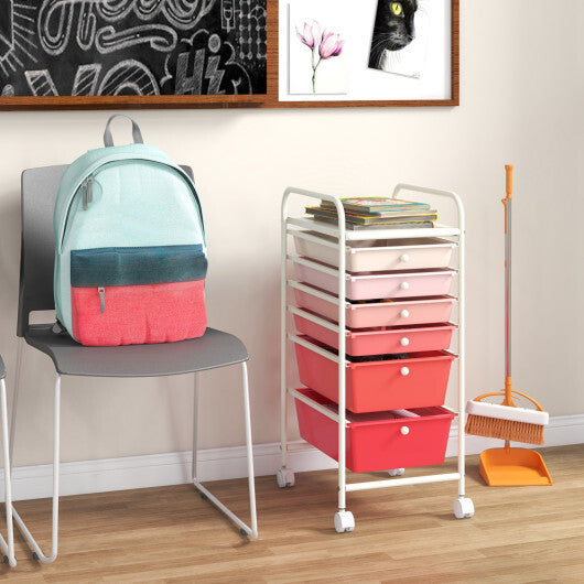 Costway 6 Drawers Rolling Storage Cart Organizer-Pink W2B