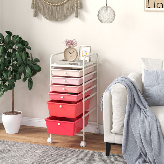 Costway 6 Drawers Rolling Storage Cart Organizer-Pink W2B