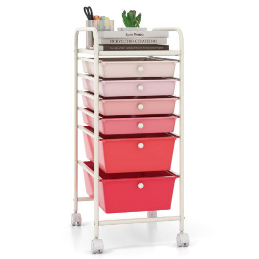 Costway 6 Drawers Rolling Storage Cart Organizer-Pink W2B