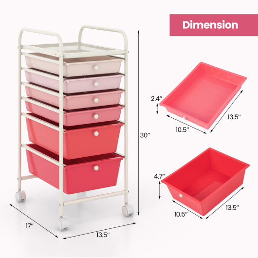 Costway 6 Drawers Rolling Storage Cart Organizer-Pink W2B