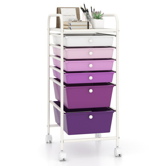 Costway Multifunctional 6 Drawers Rolling Storage Cart Organizer-Purple Gradient W2B