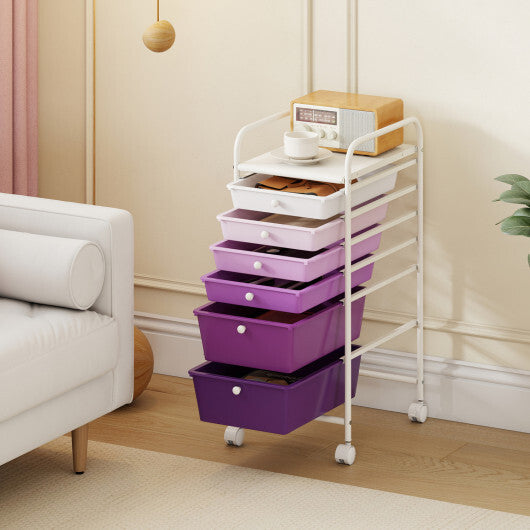 Costway Multifunctional 6 Drawers Rolling Storage Cart Organizer-Purple Gradient W2B