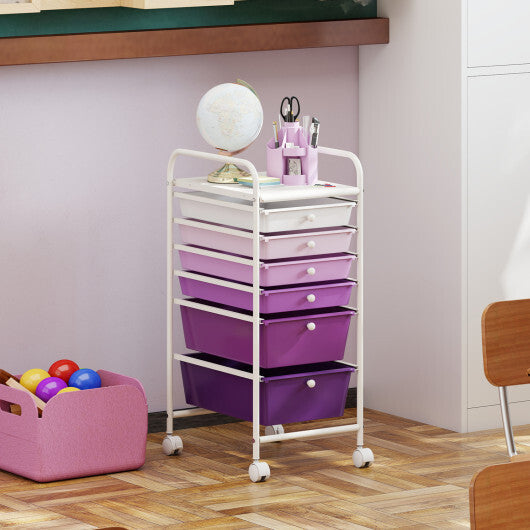 Costway Multifunctional 6 Drawers Rolling Storage Cart Organizer-Purple Gradient W2B