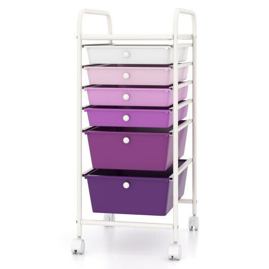 Costway Multifunctional 6 Drawers Rolling Storage Cart Organizer-Purple Gradient W2B