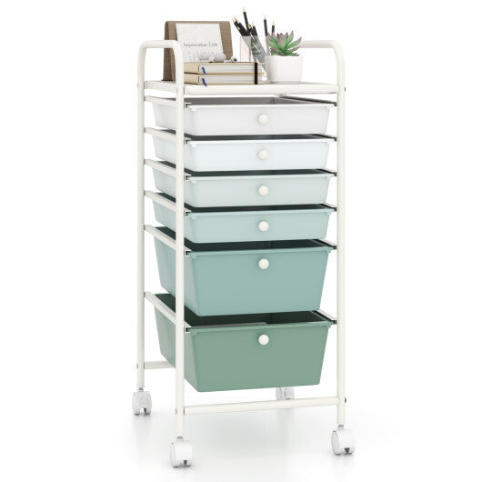 Costway Multifunctional 6 Drawers Rolling Storage Cart Organizer-Green Gradient W2B