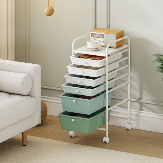 Costway Multifunctional 6 Drawers Rolling Storage Cart Organizer-Green Gradient W2B
