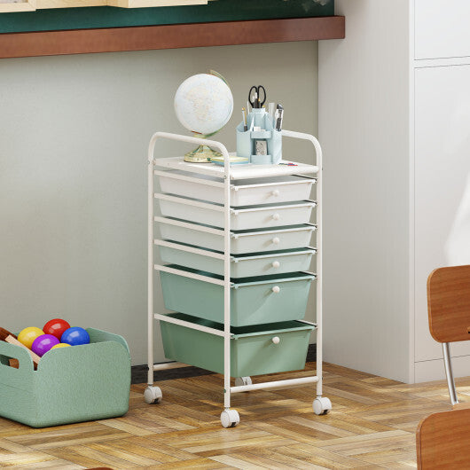 Costway Multifunctional 6 Drawers Rolling Storage Cart Organizer-Green Gradient W2B