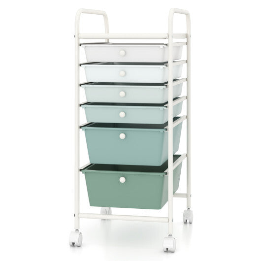 Costway Multifunctional 6 Drawers Rolling Storage Cart Organizer-Green Gradient W2B