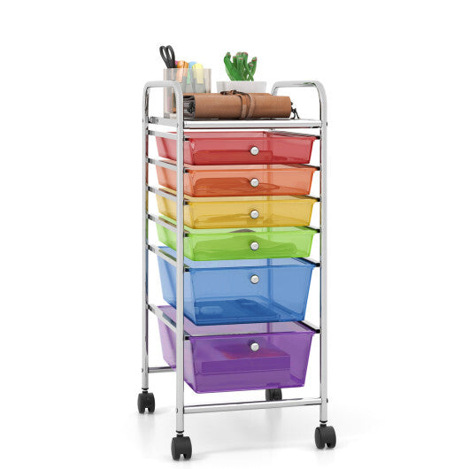 Costway 6 Drawers Rolling Storage Cart Organizer-Transparent Multicolor W2B