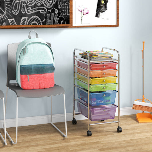 Costway 6 Drawers Rolling Storage Cart Organizer-Transparent Multicolor W2B