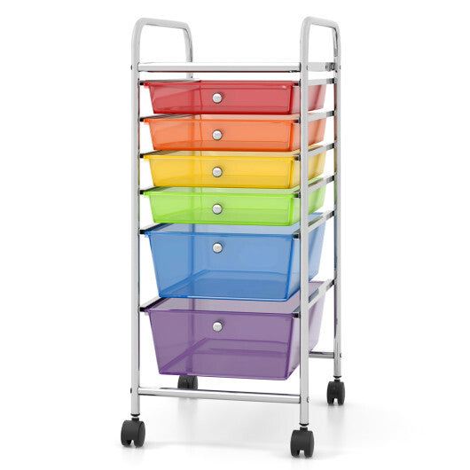 Costway 6 Drawers Rolling Storage Cart Organizer-Transparent Multicolor W2B