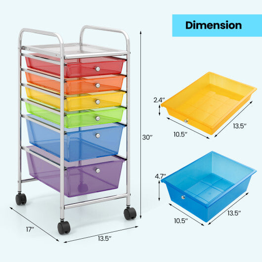 Costway 6 Drawers Rolling Storage Cart Organizer-Transparent Multicolor W2B