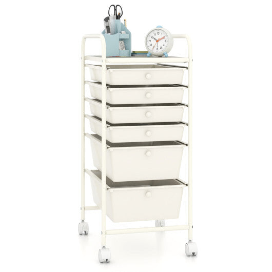 Costway Multifunctional 6 Drawers Rolling Storage Cart Organizer-White W2B