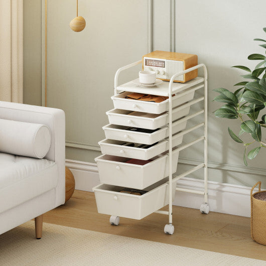 Costway Multifunctional 6 Drawers Rolling Storage Cart Organizer-White W2B