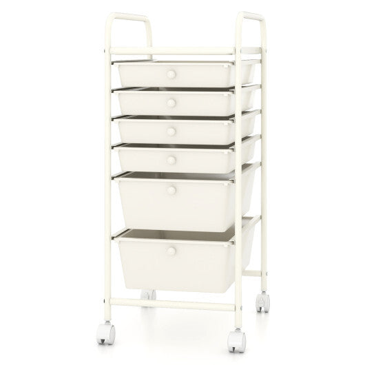 Costway Multifunctional 6 Drawers Rolling Storage Cart Organizer-White W2B