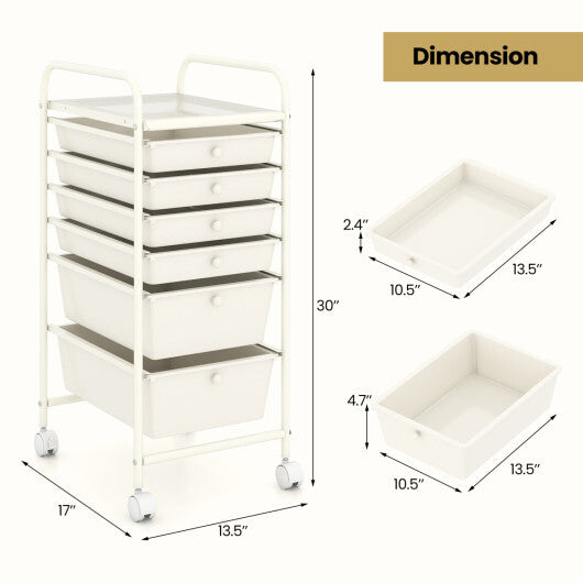 Costway Multifunctional 6 Drawers Rolling Storage Cart Organizer-White W2B