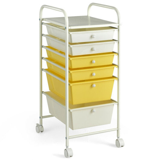 Costway 6 Drawers Rolling Storage Cart Organizer-Yellow W2B