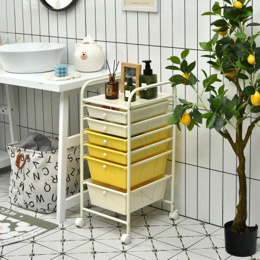 Costway 6 Drawers Rolling Storage Cart Organizer-Yellow W2B