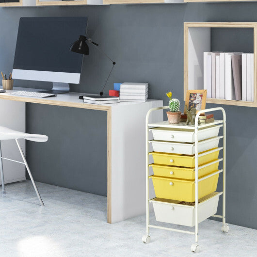 Costway 6 Drawers Rolling Storage Cart Organizer-Yellow W2B
