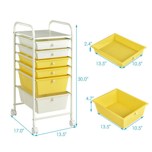 Costway 6 Drawers Rolling Storage Cart Organizer-Yellow W2B