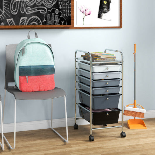 Costway 6 Drawers Rolling Storage Cart Organizer-Mixed Black W2B