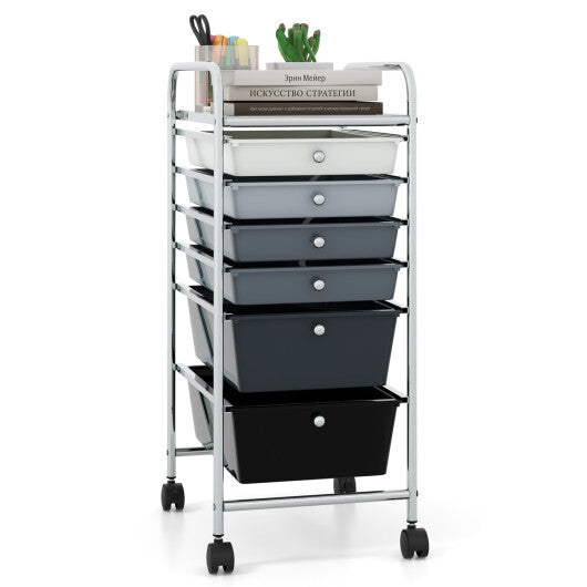 Costway 6 Drawers Rolling Storage Cart Organizer-Mixed Black W2B