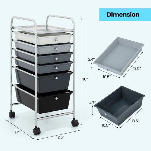 Costway 6 Drawers Rolling Storage Cart Organizer-Mixed Black W2B