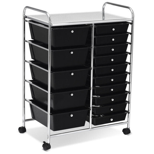 Costway 15-Drawer Utility Rolling Organizer Cart Multi-Use Storage-Black W2B