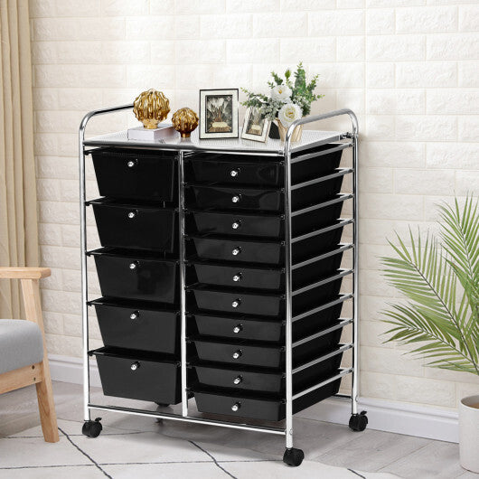 Costway 15-Drawer Utility Rolling Organizer Cart Multi-Use Storage-Black W2B