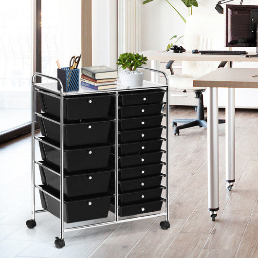Costway 15-Drawer Utility Rolling Organizer Cart Multi-Use Storage-Black W2B