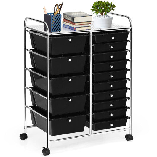 Costway 15-Drawer Utility Rolling Organizer Cart Multi-Use Storage-Black W2B