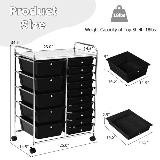 Costway 15-Drawer Utility Rolling Organizer Cart Multi-Use Storage-Black W2B