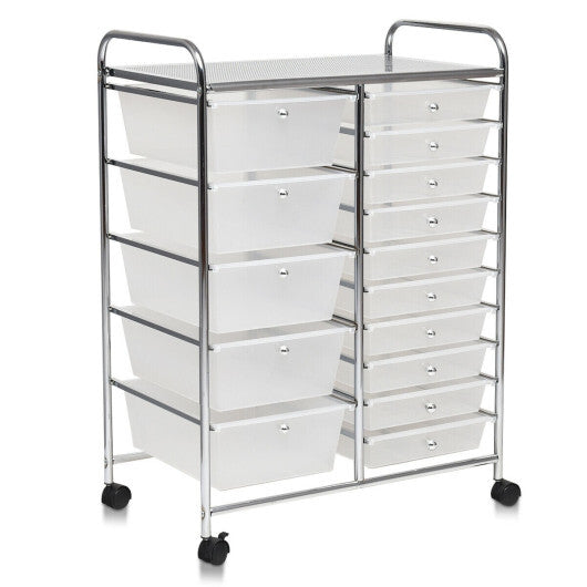 Costway 15 Drawers Rolling Storage Cart Organizer-clear W2B