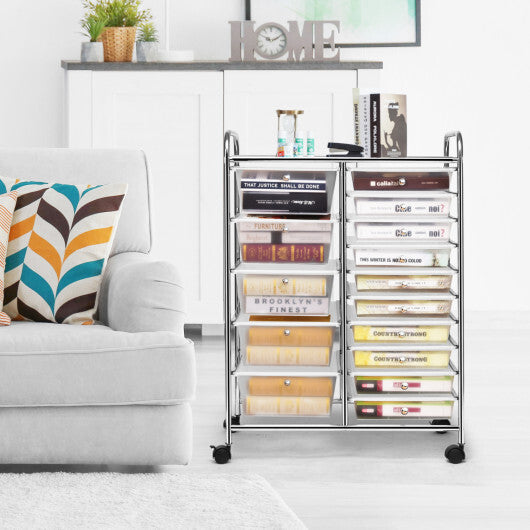 Costway 15 Drawers Rolling Storage Cart Organizer-clear W2B