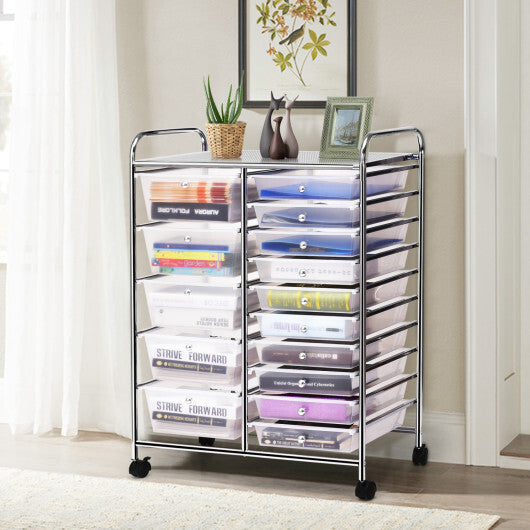 Costway 15 Drawers Rolling Storage Cart Organizer-clear W2B