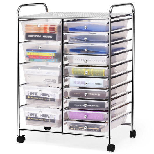 Costway 15 Drawers Rolling Storage Cart Organizer-clear W2B