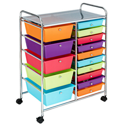 Costway 15-Drawer Utility Rolling Organizer Cart with Multi-Use Storage-Multicolor W2B