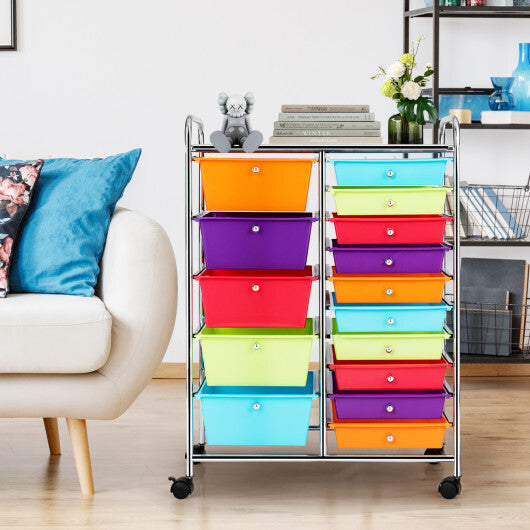 Costway 15-Drawer Utility Rolling Organizer Cart with Multi-Use Storage-Multicolor W2B