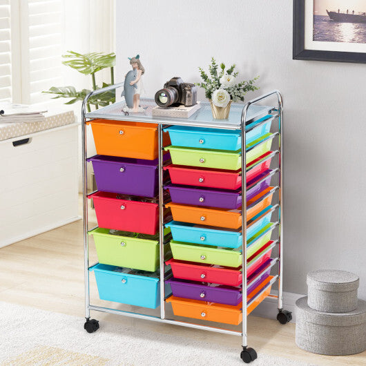 Costway 15-Drawer Utility Rolling Organizer Cart with Multi-Use Storage-Multicolor W2B