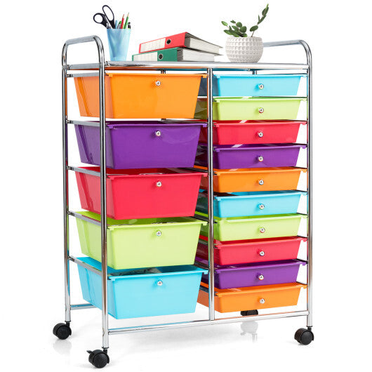 Costway 15-Drawer Utility Rolling Organizer Cart with Multi-Use Storage-Multicolor W2B