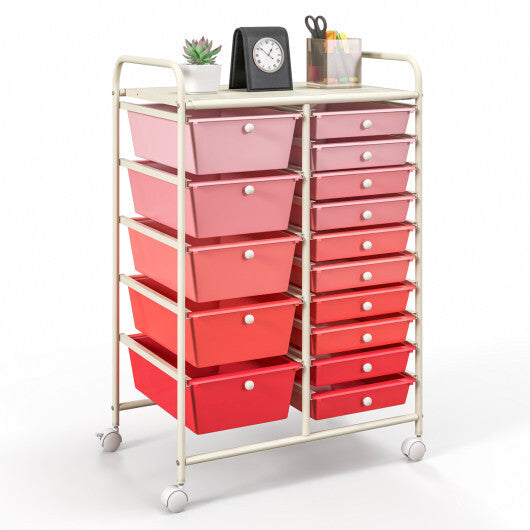 Costway 15-Drawer Utility Rolling Organizer Cart Multi-Use Storage-Gradient Pink W2B