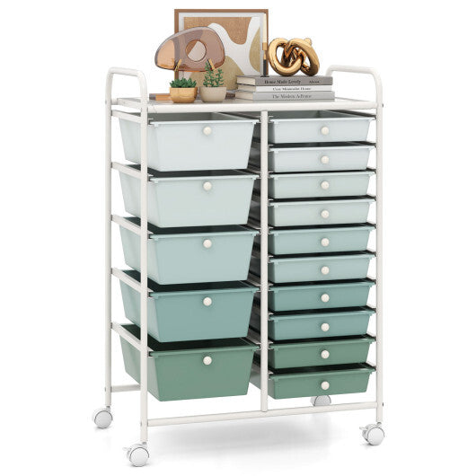 Costway 15-Drawer Utility Rolling Cart with Drawers Multi-Use Storage-Lime Green W2B