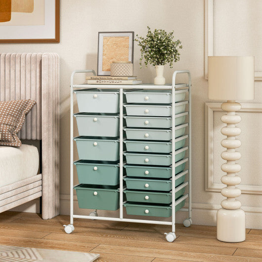 Costway 15-Drawer Utility Rolling Cart with Drawers Multi-Use Storage-Lime Green W2B