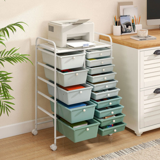 Costway 15-Drawer Utility Rolling Cart with Drawers Multi-Use Storage-Lime Green W2B