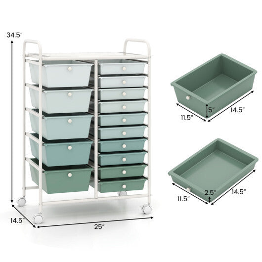Costway 15-Drawer Utility Rolling Cart with Drawers Multi-Use Storage-Lime Green W2B