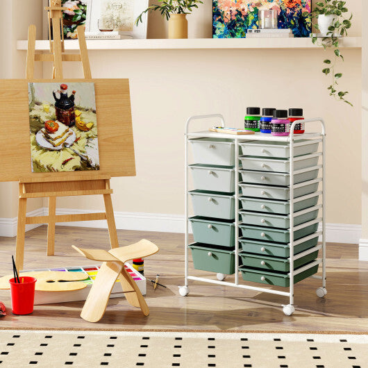 Costway 15-Drawer Utility Rolling Cart with Drawers Multi-Use Storage-Lime Green W2B